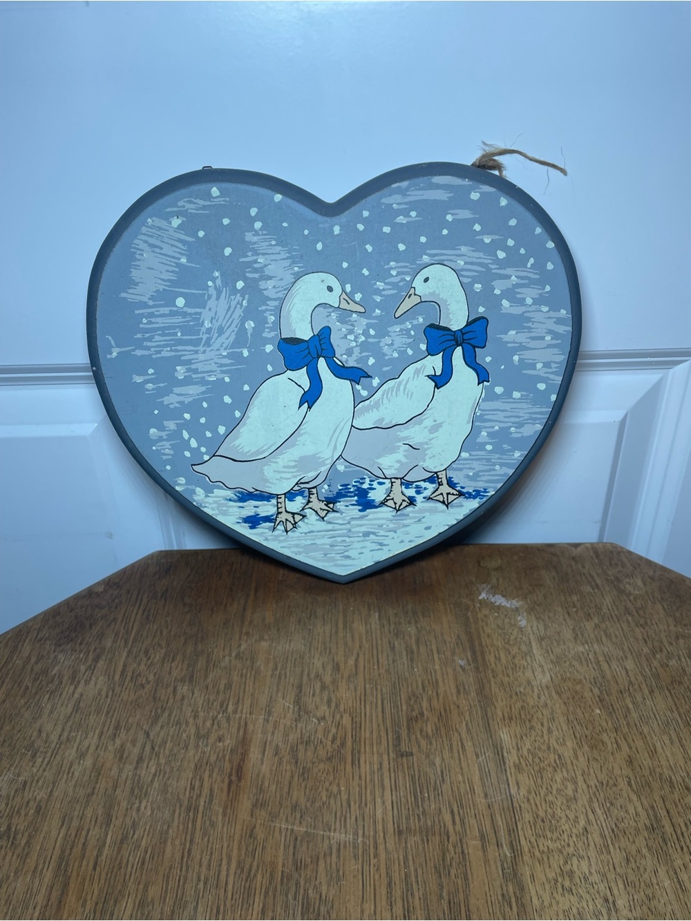 Heart-Shaped Duck Wall Art in Blue and White